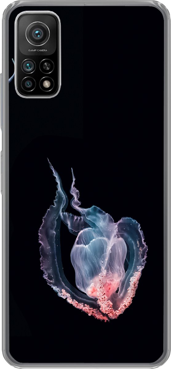 Telefoonhoesje Geschikt voor Xiaomi Mi 10T 5G hoesje - Kwallen - Zeedieren - Zwart - Siliconen Telefoonhoesje Telefoonhoesje
