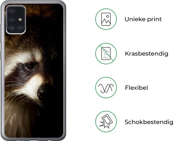 Telefoonhoesje Geschikt voor Samsung Galaxy A52 5G hoesje - Wasbeer - Wilde dieren - Zwart - Siliconen Telefoonhoesje Telefoonhoesje