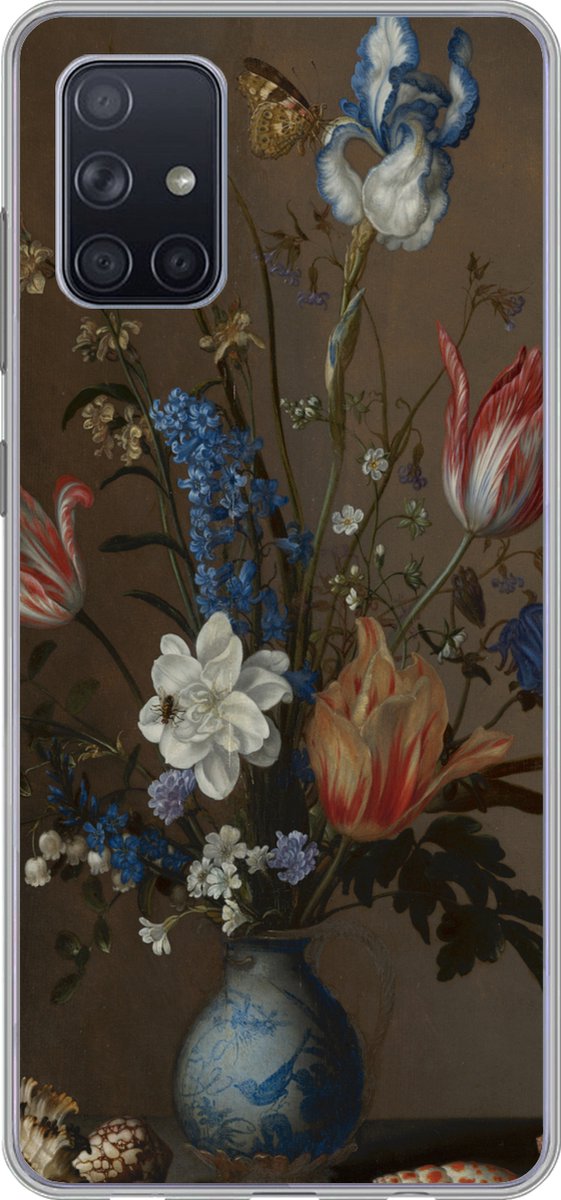 Telefoonhoesje Geschikt voor Samsung Galaxy A51 5G hoesje - Bloemen in een Wan-Li vaas en schelpen - Schilderij van Balthasar van der Ast - Siliconen Telefoonhoesje Telefoonhoesje