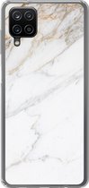 Geschikt voor Samsung Galaxy A12 hoesje - Marmer print - Steen - Wit - Goud - Marmer printlook - Steen - Luxe - Siliconen Telefoonhoesje