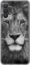 Geschikt voor Samsung Galaxy A32 5G hoesje - Perzische leeuw op zwarte achtergrond in zwart-wit - Siliconen Telefoonhoesje