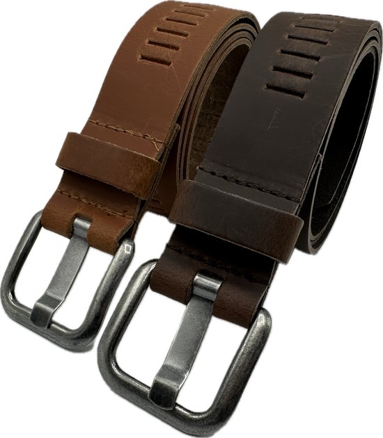 Arieszzz Ceintures Ceinture de pantalon unisexe - 115 cm - 4 cm de large - Longueur totale 130 cm - Marron et Cognac - Lot de 2