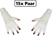 15x Luxe Paar handschoen vingerloze wit - Festival thema feest party optocht winter white handschoenen