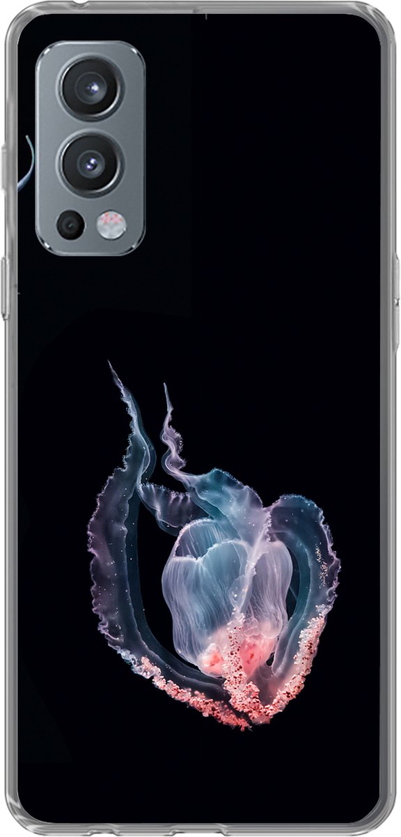 Telefoonhoesje Geschikt voor OnePlus Nord 2 5G hoesje - Kwallen - Zeedieren - Zwart - Siliconen Telefoonhoesje Telefoonhoesje