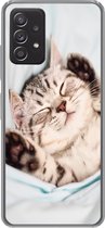 Geschikt voor Samsung Galaxy A53 5G hoesje - Kitten - Grappig - Bed - Kinderen - Jongens - Meisjes - Kids - Siliconen Telefoonhoesje