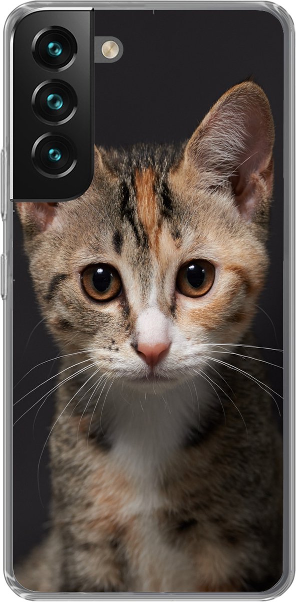 Telefoonhoesje Geschikt voor Samsung Galaxy S22 hoesje - Kat - Zwart - Portret - Siliconen Telefoonhoesje Telefoonhoesje