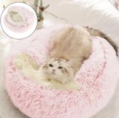 Roze Kleur!!! Zachte pluche dierenbed met hoes rond kattenbed huisdiermatras Warme kat hond 2 in 1 slapende nestgrot voor kleine honden