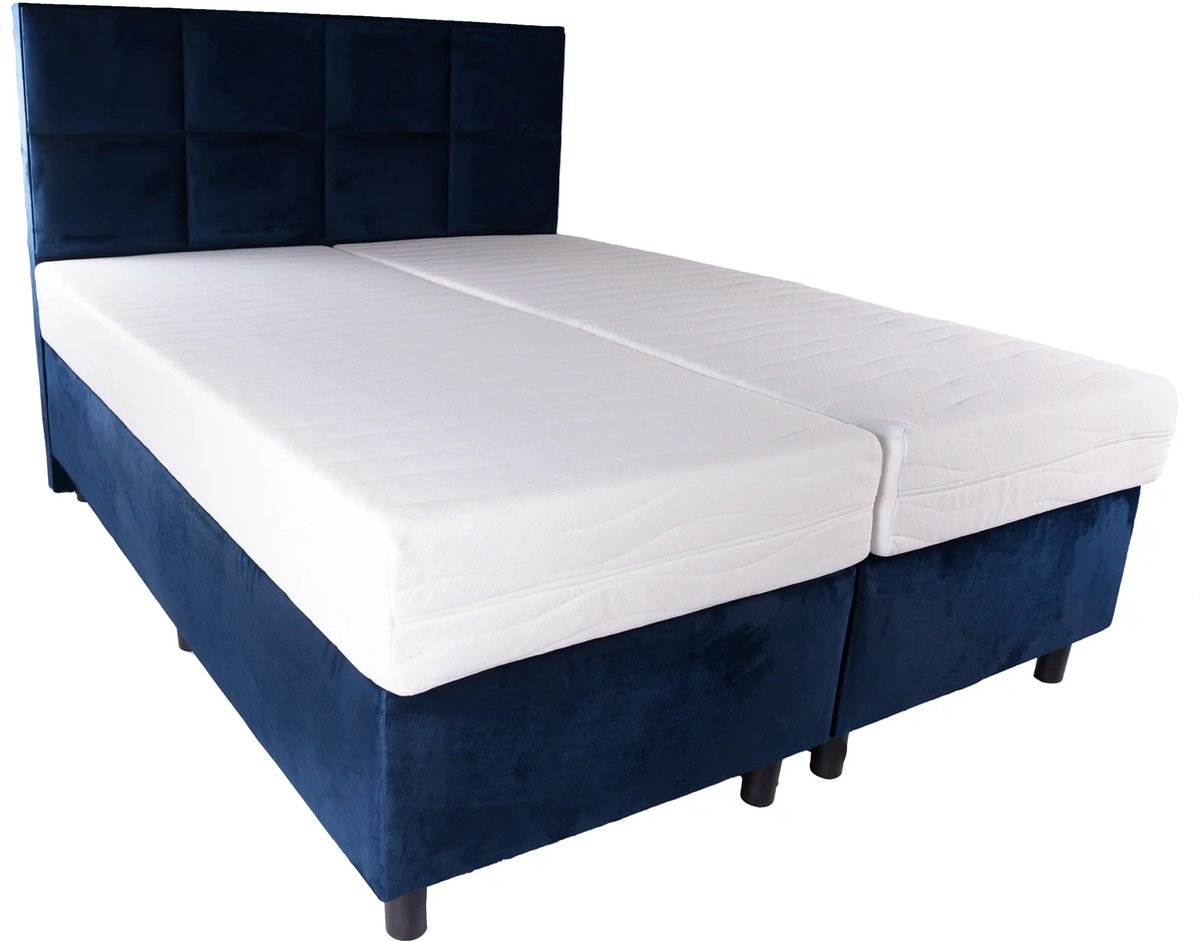 Lion Velvet Boxspring 160x200 Velvet Blauw 2 Enkele Matrassen