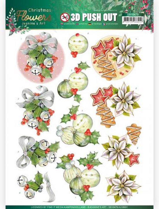 Christmas Bells - Christmas Bells Christmas Flowers 3D-Push-Out Sheet by Jeanine's Art