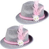 Chapeau de déguisement pour l'Oktoberfest/allemand/tyrolien - 2x - gris/rose - adultes - Carnaval