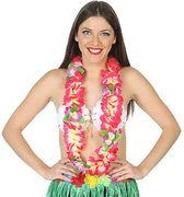 Atosa Hawaii krans/slinger - Tropische kleuren roze - Grote bloemen hals slingers - verkleed accessoires