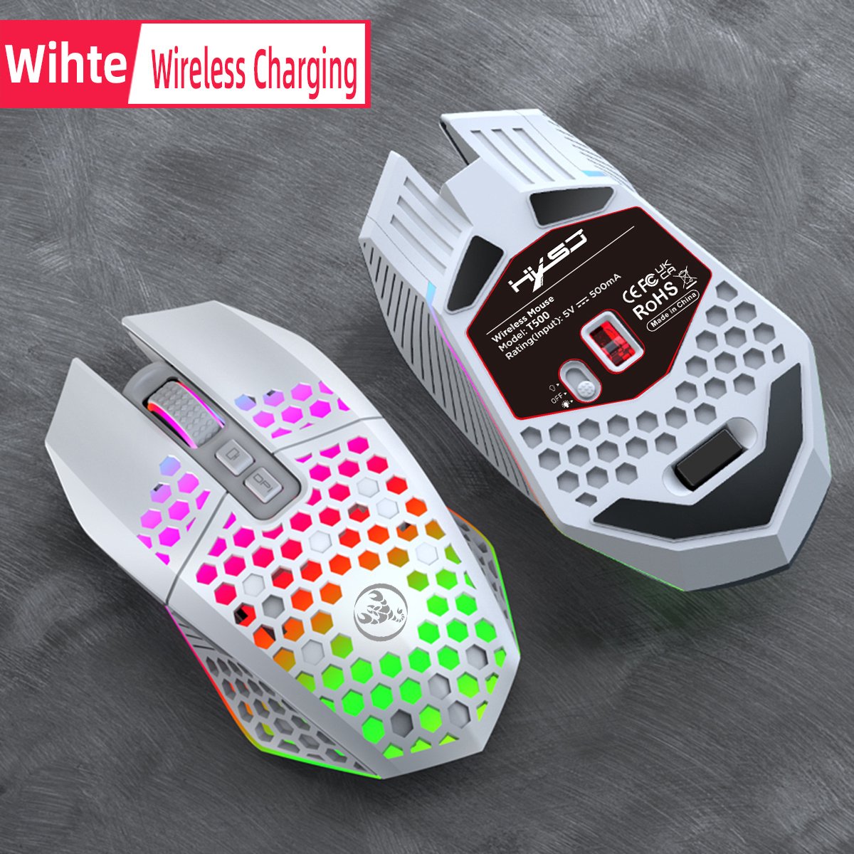 HXSJ T500 Draadloze Gaming Muis - Ultra licht - Licht wit thumbnail 6
