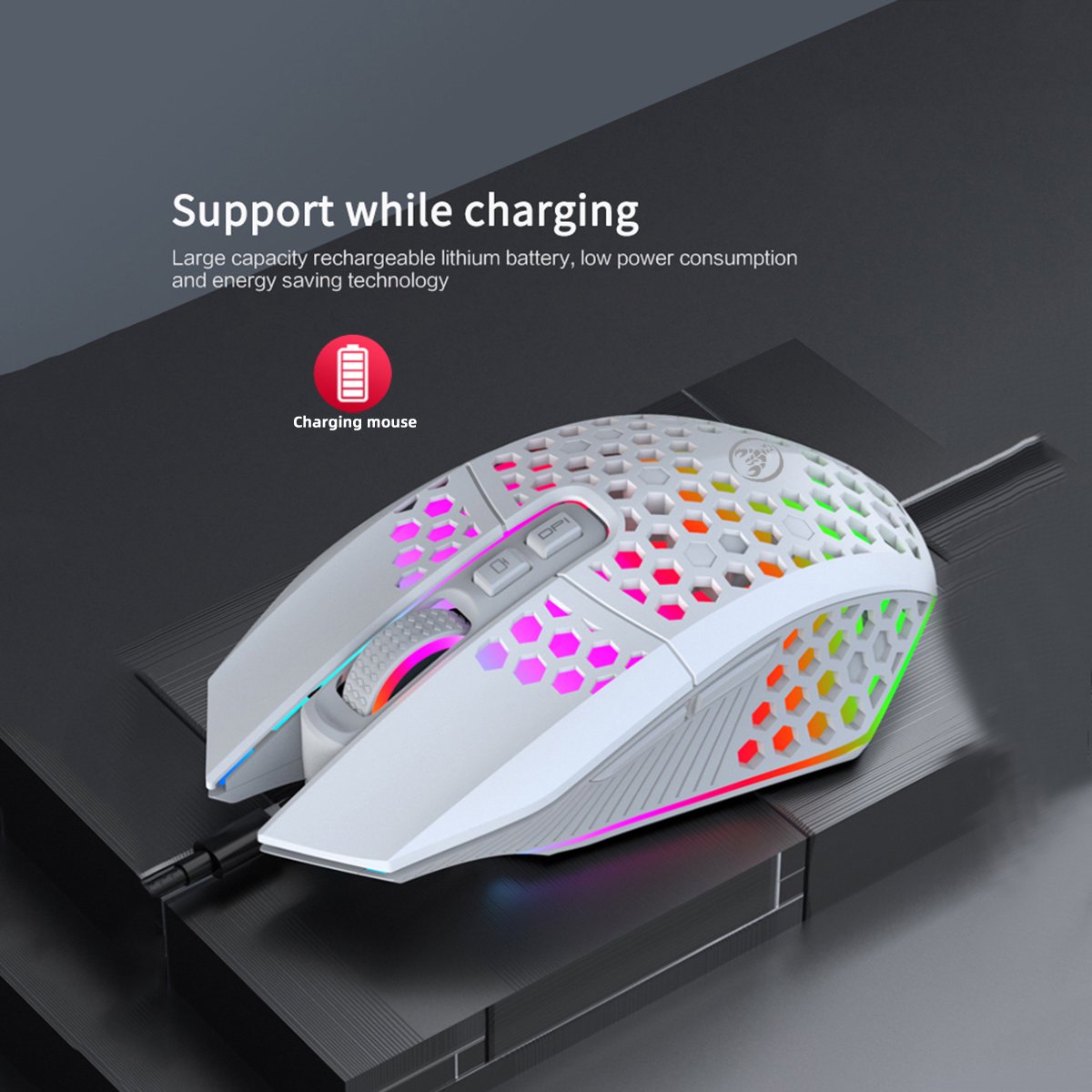 HXSJ T500 Draadloze Gaming Muis - Ultra licht - Licht wit thumbnail 4