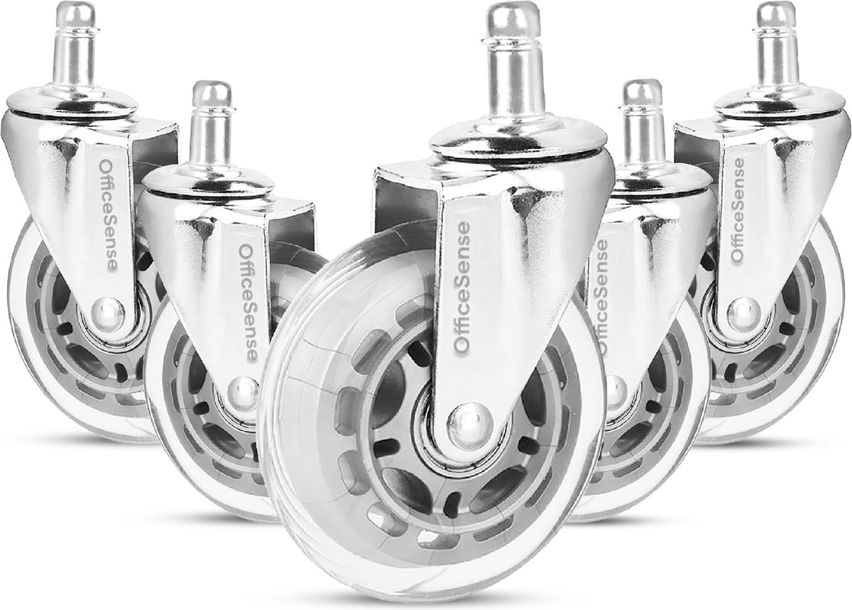 OfficeSense OS18 - Bureaustoel Wieltjes - Zwenkwielen - Zilver - 11mm / 75mm - Set van 5