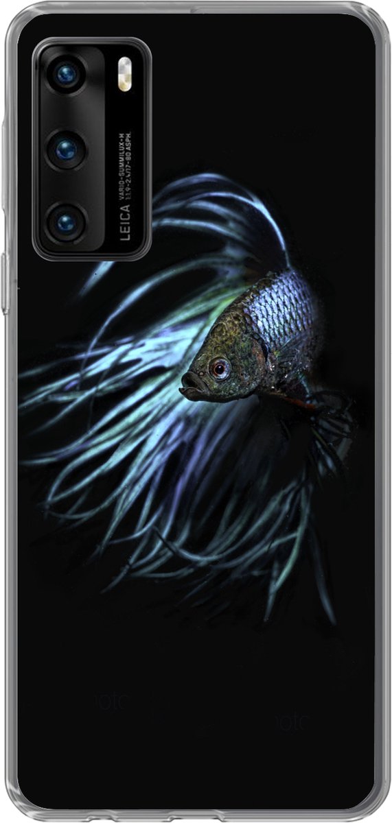 Telefoonhoesje Geschikt voor Huawei P40 hoesje - Vis - Staart - Zwart - Siliconen Telefoonhoesje Telefoonhoesje