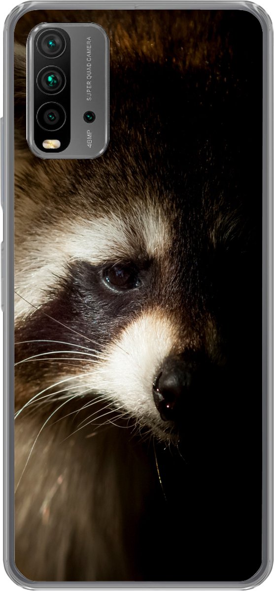Telefoonhoesje Geschikt voor Xiaomi Geschikt voor Redmi 9T hoesje - Wasbeer - Wilde dieren - Zwart - Siliconen Telefoonhoesje Telefoonhoesje