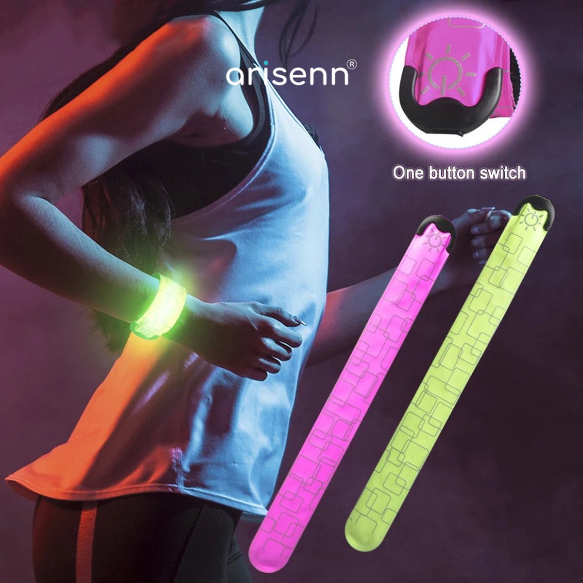 Arisenn® CURL OPLAADBAAR LED BAND PINK|3 standen | Reflecterende Hardloop Verlichting - Hardloop | Running Safety Led Light/ Reflecterende armband led/ veiligheidsverlichting/ Hardloop verlichting/ USB OPLAADBAAR / Sportarmbanden LED - per stuk