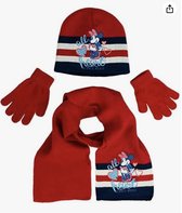 Minnie Mouse winterset - muts / sjaal / handschoenen - rood/blauw - maat 54 cm
