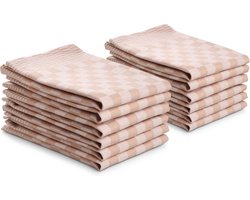 DoubleDry Theedoeken set - 12 stuks - 50x70 cm - 100% katoen - blokpatroon - geblokt - horeca ruit - zand
