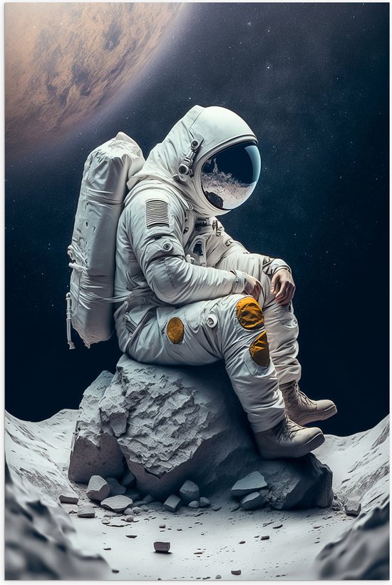 Poster (Mat) - Astronaut - Ruimte - Steen - Planeet - 40x60 cm Foto op Posterpapier met een Matte look