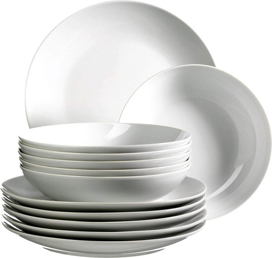 Chique Bordenset 6 Persoons - Porselein Servies 12delige - Platte Borden - Soepkommen - Diepe Borden van CHiQ — afbeelding 4