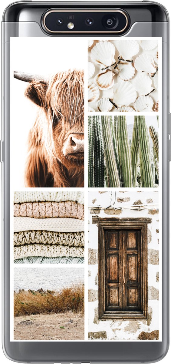 Telefoonhoesje Geschikt voor Samsung Galaxy A80 hoesje - Schotse hooglander - Collage - Cactus - Siliconen Telefoonhoesje Telefoonhoesje