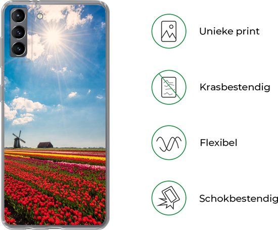 Telefoonhoesje Geschikt voor Samsung Galaxy S21 Plus hoesje - Indrukwekkend tulpenveld in Nederland - Siliconen Telefoonhoesje