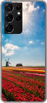 Telefoonhoesje Geschikt voor Samsung Galaxy S21 Ultra hoesje - Indrukwekkend tulpenveld in Nederland - Siliconen Telefoonhoesje