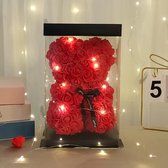 Rose bear- Rozen beer - Rozenbeer - Valentijn cadeautje vrouw- Moederdag cadeautje- Teddy beer- 25 cm- Giftbox- LED verlichting- Rood -