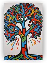 Boom Keith Harring stijl poster - Keith Harring wanddecoratie - Wanddecoratie natuur - Muurdecoratie klassiek - Slaapkamer poster - Slaapkamer muurdecoratie - 50 x 70 cm
