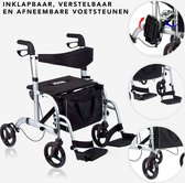 Aidapt Duo Deluxe Rollator en transport rolstoel in 1 - Kleur Zilver - Inklapbaar - Lichtgewicht - Aluminium frame