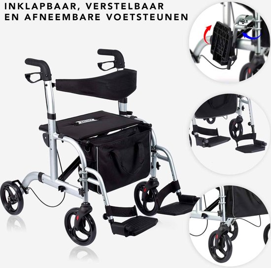 Aidapt Duo Rolstoelrollator - 2-in-1 functie - Lichtgewicht aluminium ...