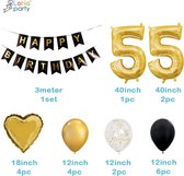 Loha-party®Folie ballon cijfer 55 -XXL cijfer 5-Gouden 55-Gouden hartje Folie ballonnen-55e verjaardag decoratie-“happy birthday”slinger-Versiering-Trouwdag-Feestpakket-Herdenkingsdag Decoratie kit-101cm（40inch）
