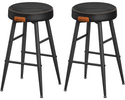 EKHO Barkruk, set van 2, keukenstoel, hoge zitting, van PU met naden, zithoogte 63 cm, voor keuken, thuisbar, eenvoudige montage, puur zwart
