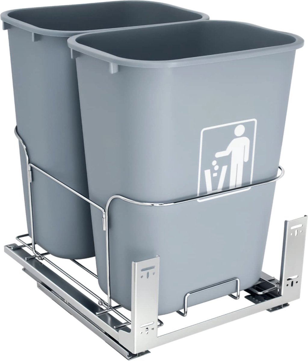 Goedkoopste uittrekbare prullenbak voor keuken, keukenprullenbakken inbouw, keukenkast prullenbak, dubbele bak, soft close, 2 x 35 liter