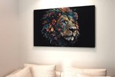 Canvas Schilderij Dieren - Leeuw Met Bloemen - 90x60x2 cm