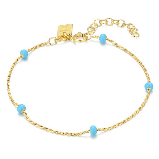 Twice As Nice Armband in 18kt verguld zilver, blauw email 16 cm+3 cm