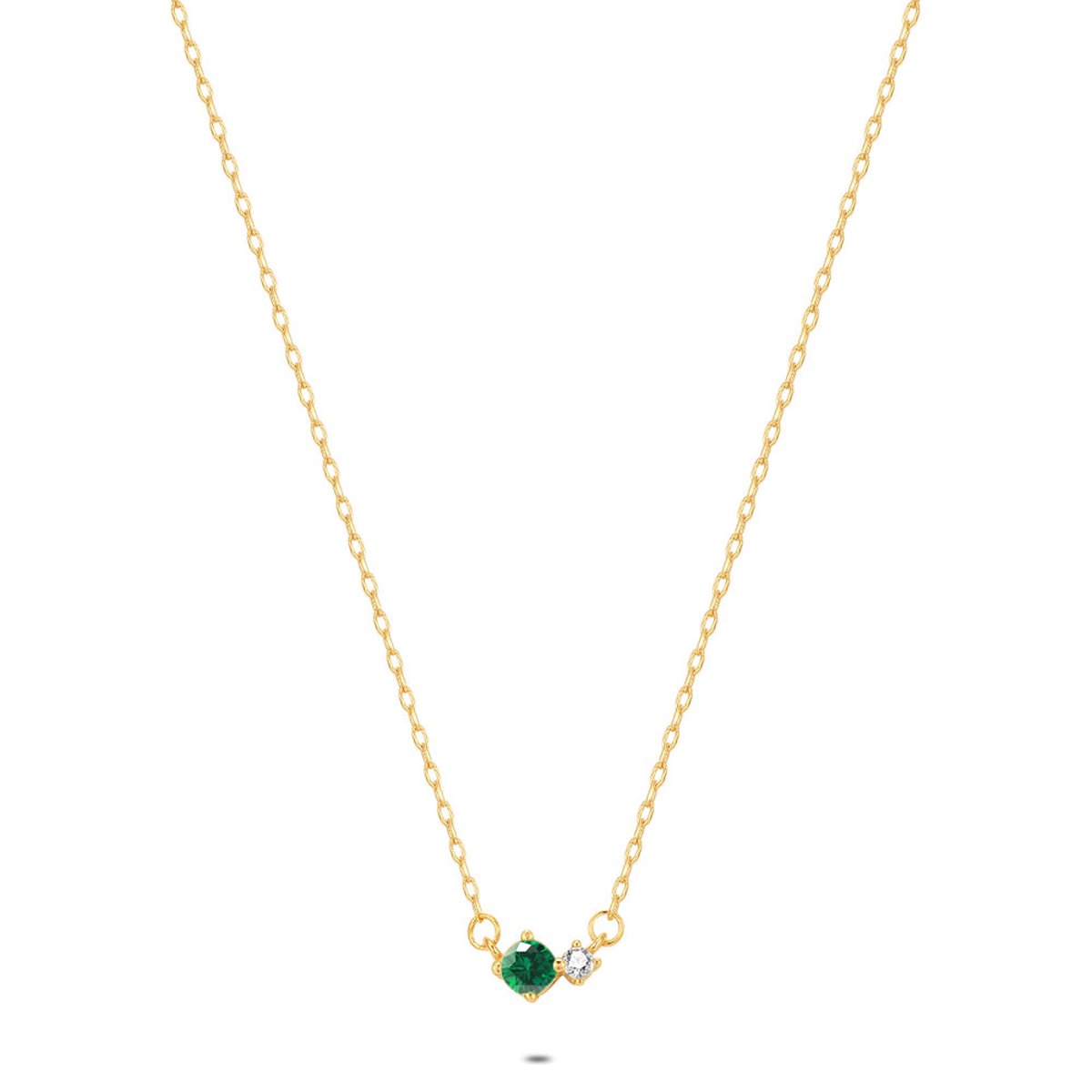 Twice As Nice Halsketting in 18kt verguld zilver, groen en wit 40cm+5cm