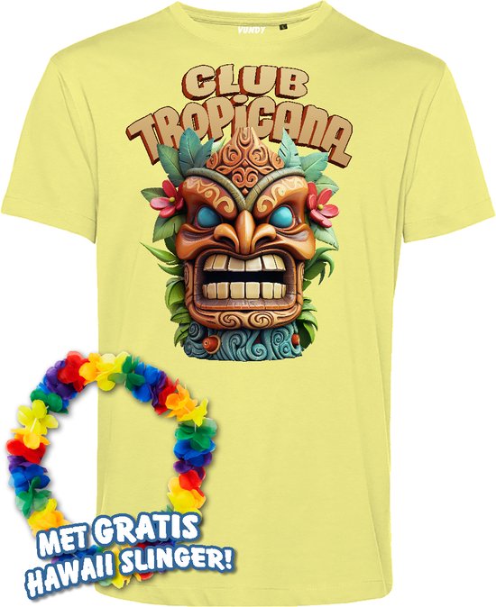 T-shirt Tiki Masker | Toppers in Concert 2024 | Club Tropicana | Hawaii Shirt | Ibiza Kleding | Lichtgeel | maat L