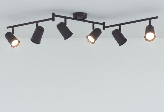 HOFTRONIC - Plafonnier LED Riga Noir 6 spots - inclinable et orientable - spots en saillie noir - GU10 - blanc neutre 4000K - Spots de plafond - IP20 - salon et couloir
