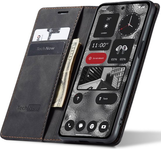 Étui adapté à Nothing Phone 2 - Book Case Cuir Slimline Zwart