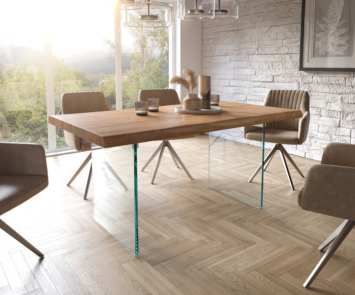 Eetkamertafel Edge acacia natuur 160x90 XL glas Live-Edge