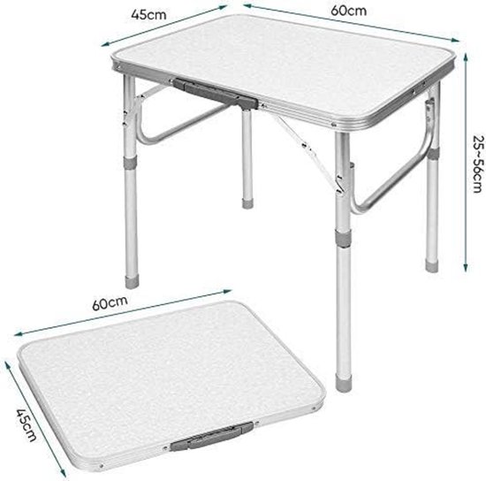 Outtec Campingtafel met 4 stoelen, hoogte draagbare inklapbare grilltafel 120 x 60 cm draaggreep, aluminium klaptafel, inklapbare krukken voor