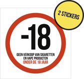 Pictogram/ sticker | "Geen verkoop van sigaretten en vape producten onder de 18 jaar" | 20 x 20 cm | Leefdtijdsbeperking | -18 | Minderjarig | Vape | Alcohol | Tabak | Krantenwinkel | Shop | Retail | Folie | 2 stuks