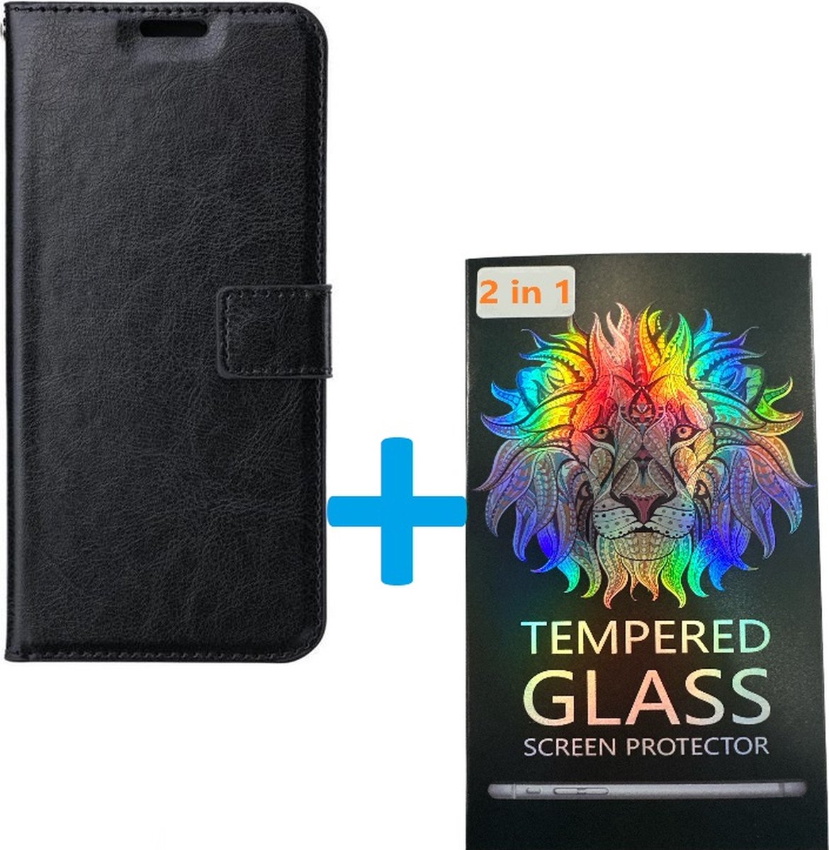 Portemonnee Book Case Hoesje + 2x Screenprotector Glas Geschikt voor: Oppo A54 5G & Oppo A74 5G - zwart