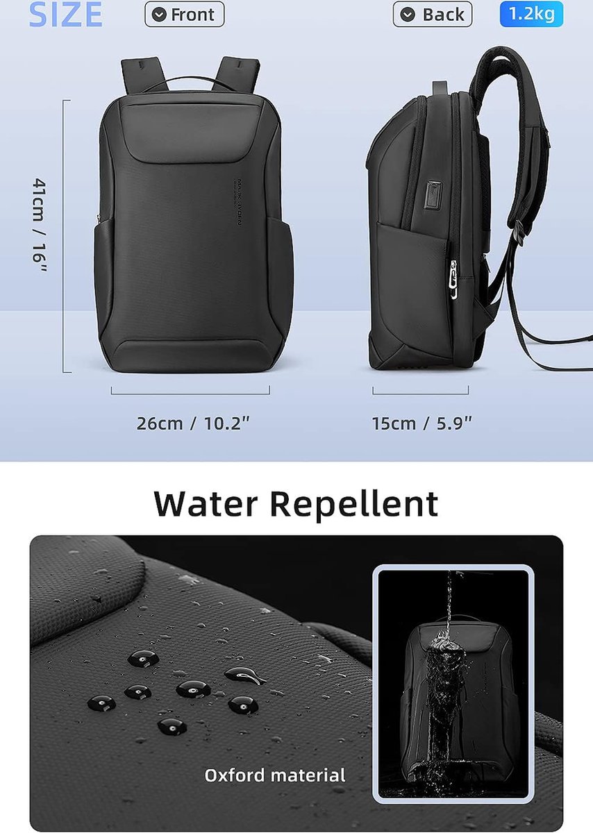 Slanke laptoprugzak voor mannen, 15,6 inch zakelijke