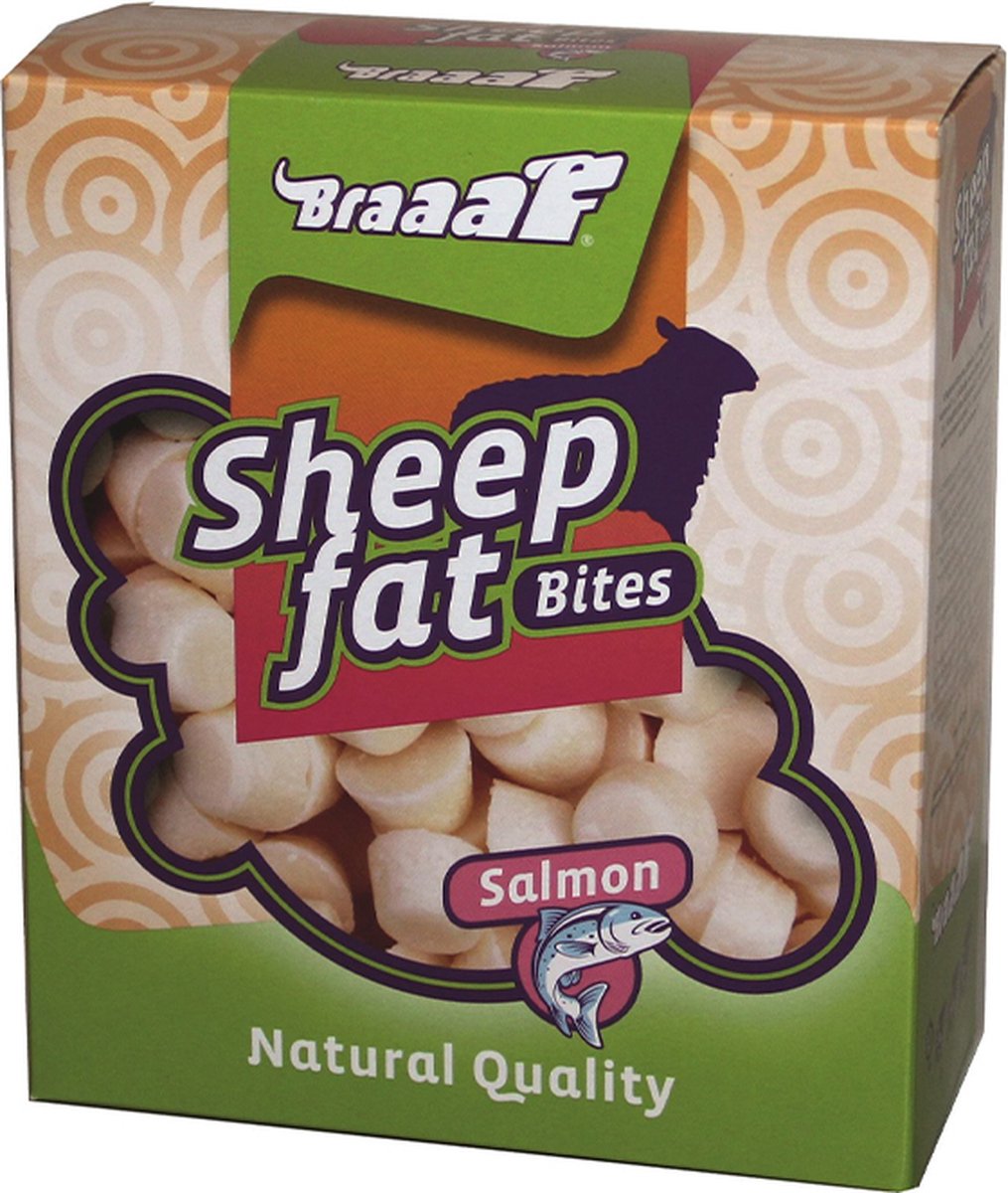 BRAAAF sheepfat bites zalm , voor honden , lekker en zeer gezond 245 gr