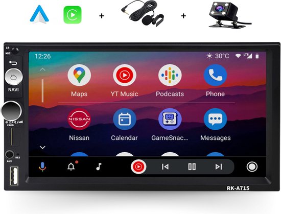 Boscer® Autoradio 2Din Universeel - Android 13 - Apple Carplay & Android Auto (Draadloos) - 7 Inch HD Touchscreen - 2+64GB - GPS Navigatiesysteem - USB, Aux, SD, Bluetooth - MP5 - Achteruitrijcamera & Microfoon
