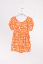 Dames blouse Tina gebloemd motief oranje wit korte mouwen top maat M/L