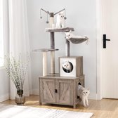 IN.HOMEXL Mobilier pour chat tout-en-un Luckykat - Arbre à chat avec bac à litière - Hamac Panier Chats House - Meuble de toilette pour chat - Marron - 60x150x48cm